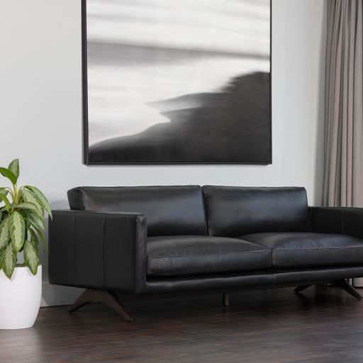 Sunpan Rogers Sofa Cortina Black / Cortina Ink / Shalimar Tobacco Leather
