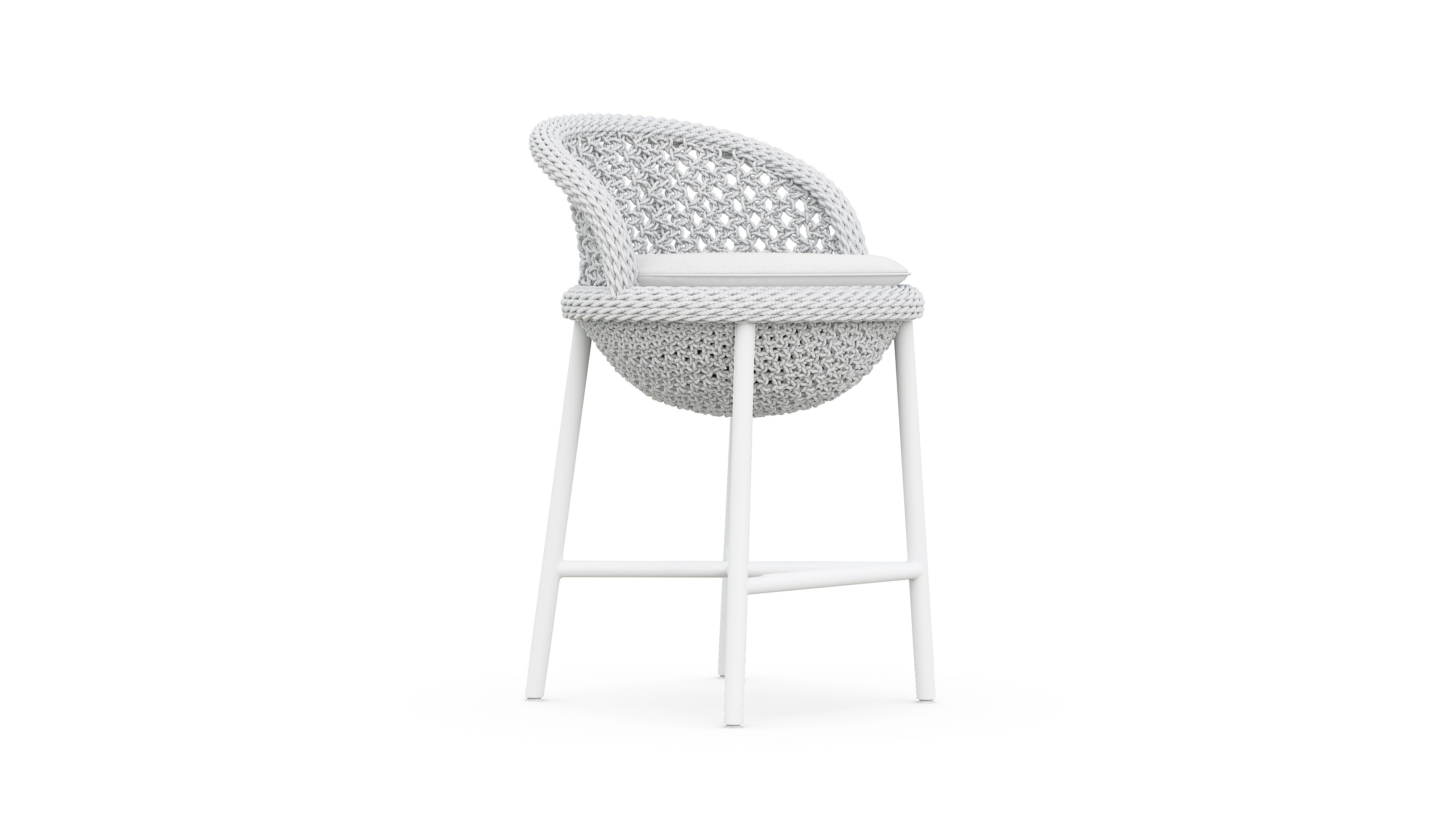 Azzurro Living Montauk Counter Stool With Matte White Aluminum Frame and Pearl Gray All-Weather Rope