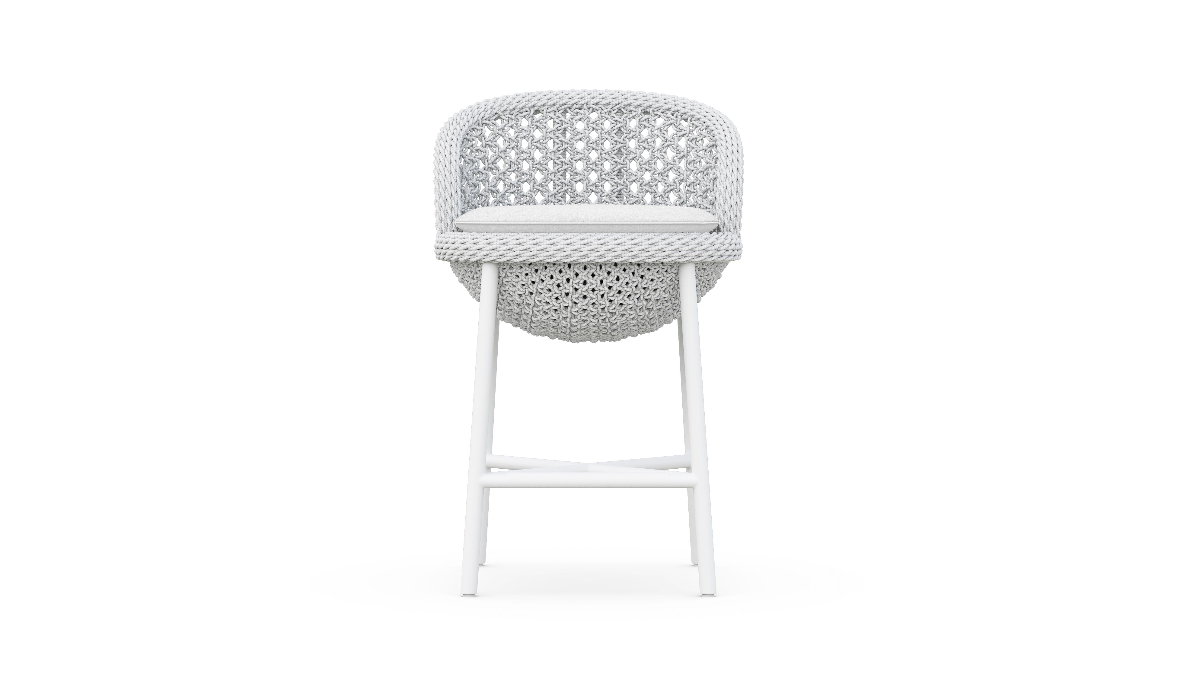 Azzurro Living Montauk Counter Stool With Matte White Aluminum Frame and Pearl Gray All-Weather Rope