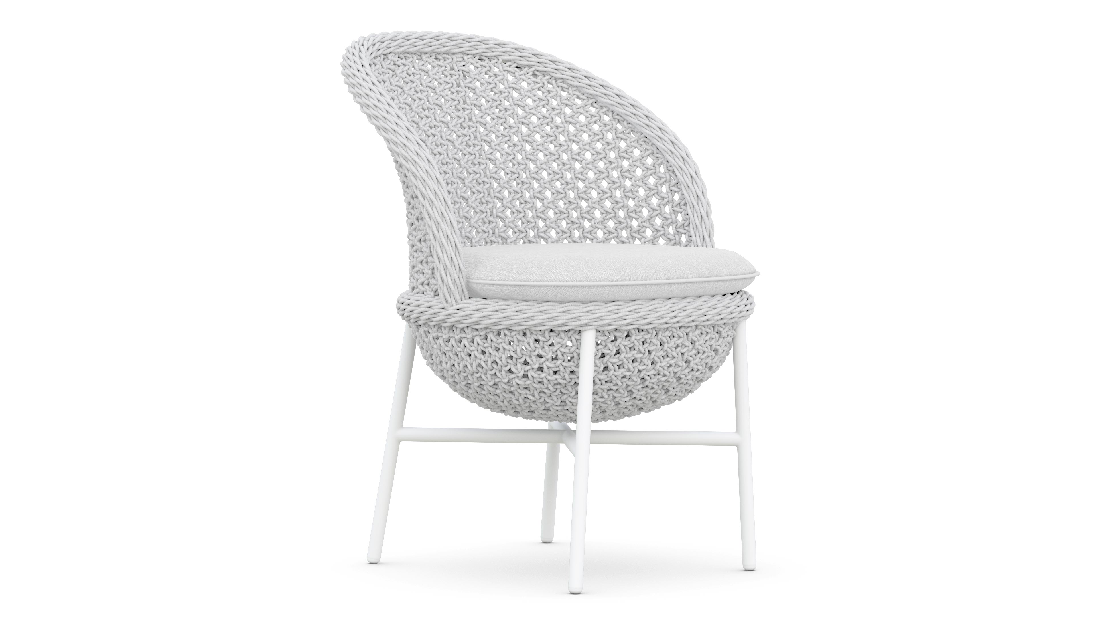 Azzurro Living Montauk Dining Chair With Matte White Aluminum Frame and Pearl Gray All-Weather Rope