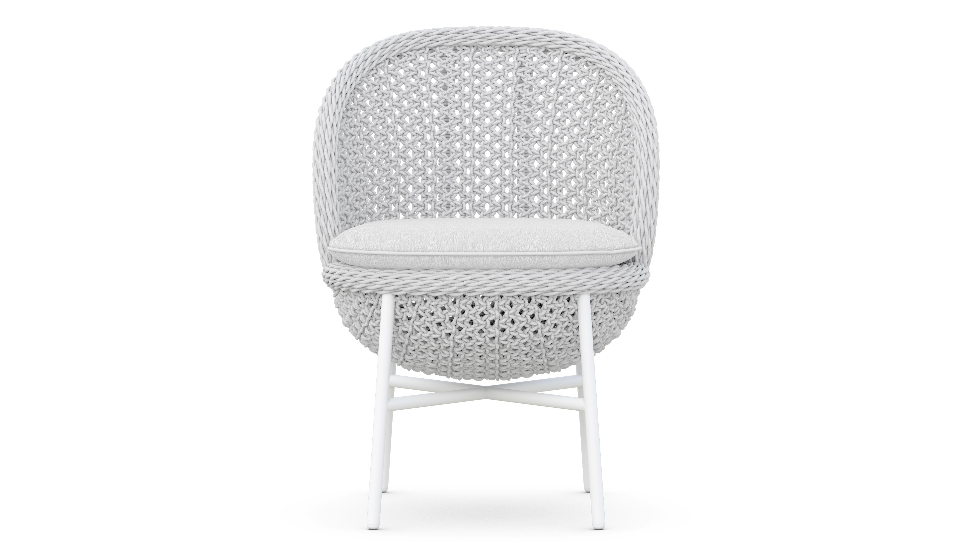 Azzurro Living Montauk Dining Chair With Matte White Aluminum Frame and Pearl Gray All-Weather Rope