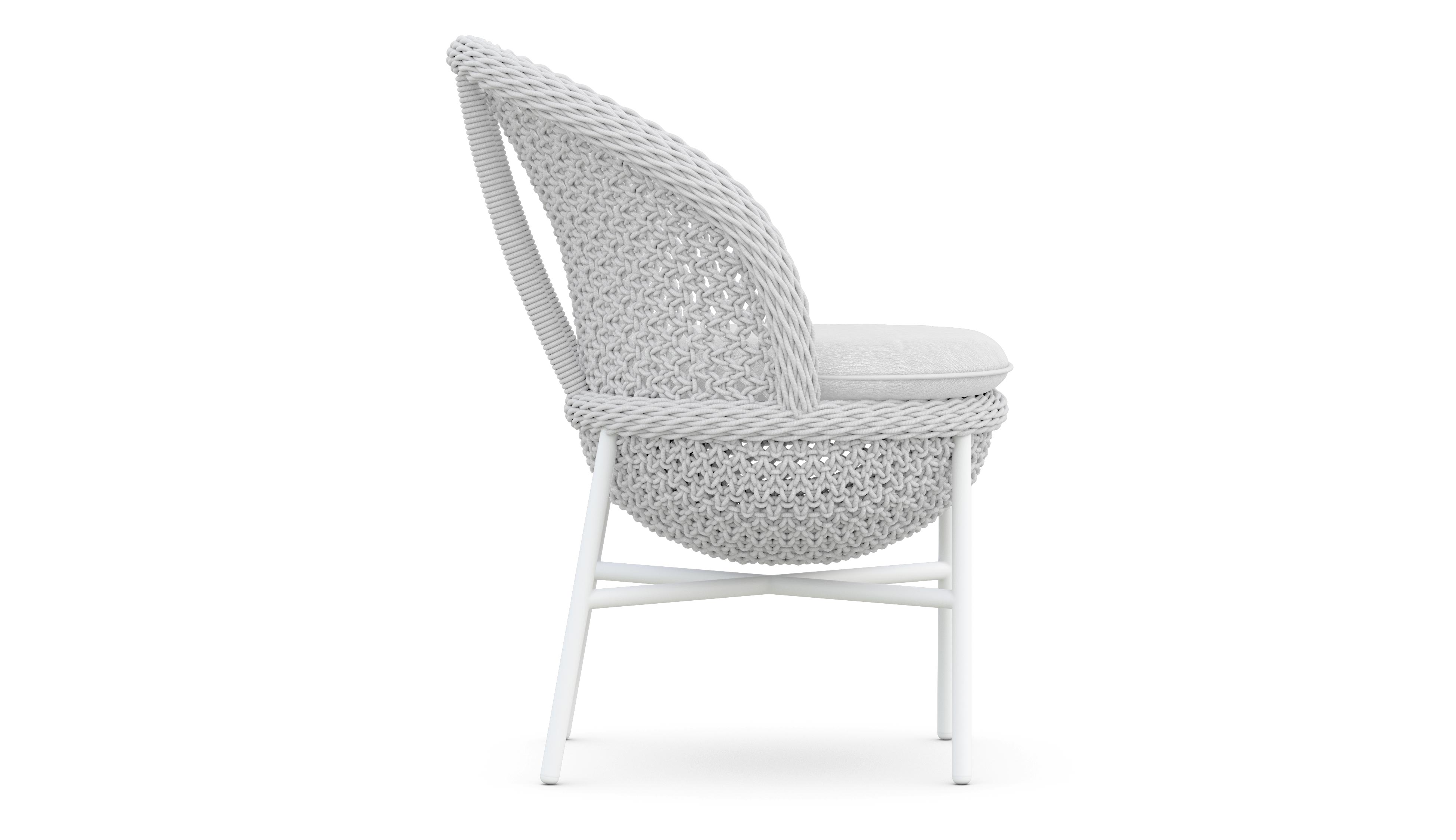 Azzurro Living Montauk Dining Chair With Matte White Aluminum Frame and Pearl Gray All-Weather Rope