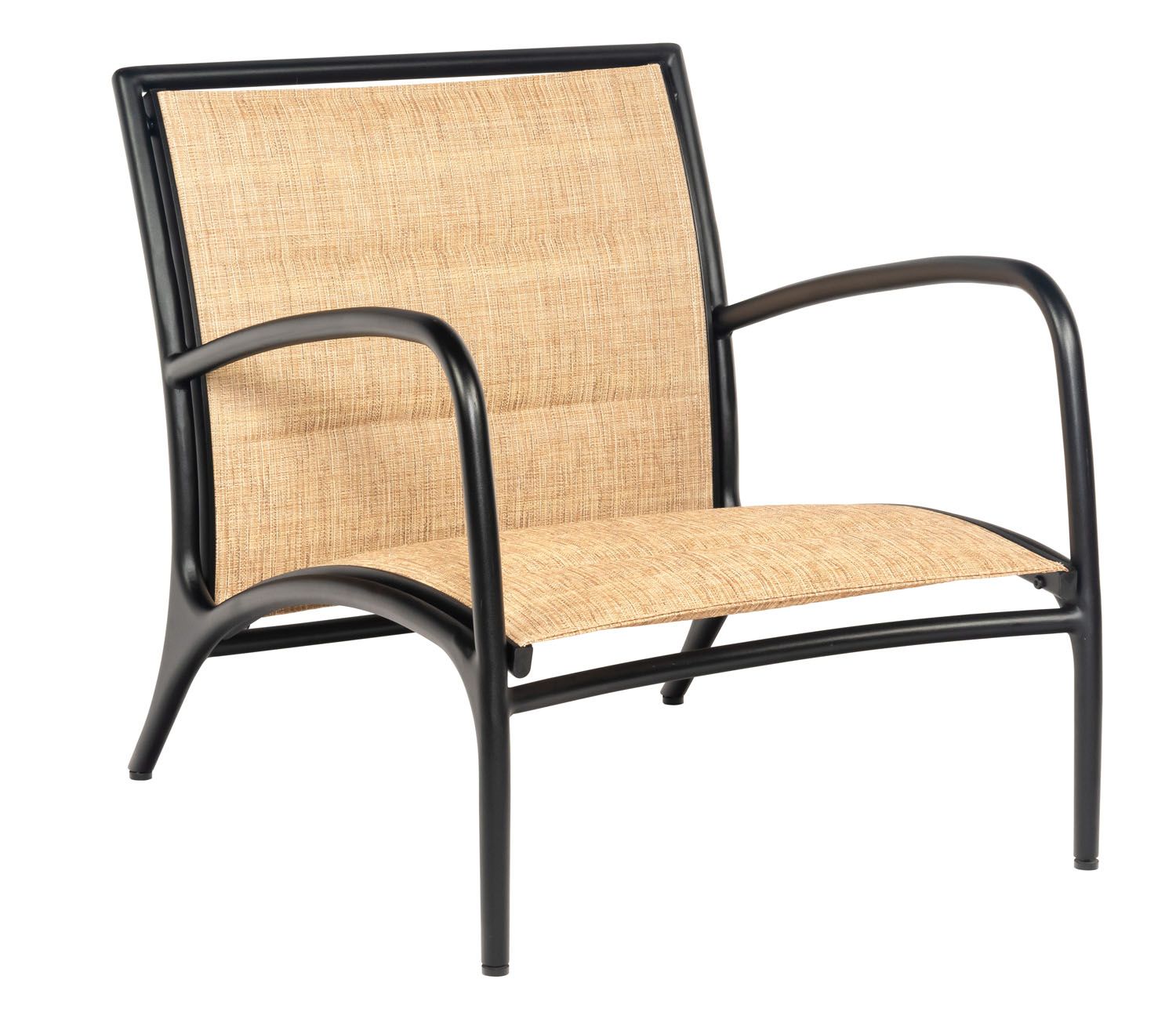 Woodard Orion Padded Sling Lounge Chair - Low Seat, Aged Teak, Augustine Alloy (Grade A), Grade A Fabric, Garden Chairs, Lounge Chairs, Orion, Aluminum, Lounge Chairs, Curved, Outdoor