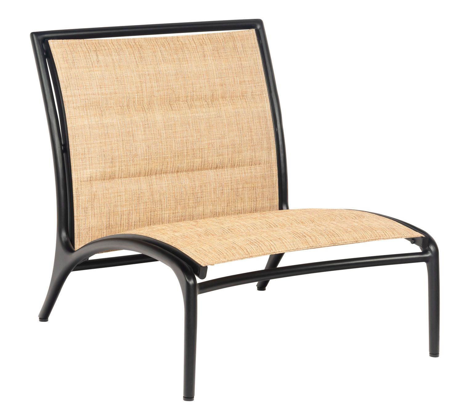 Woodard Orion Padded Sling Armless Lounge Chair - Low Seat, Aged Teak, Augustine Alloy (Grade A), Grade A Fabric, Garden Chairs, Lounge Chairs, Orion, Aluminum, Lounge Chairs, Curved, Outdoor