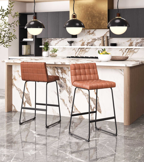 Faux Leather Fabric Seating - Zuo Modern Pago Barstool in Brown