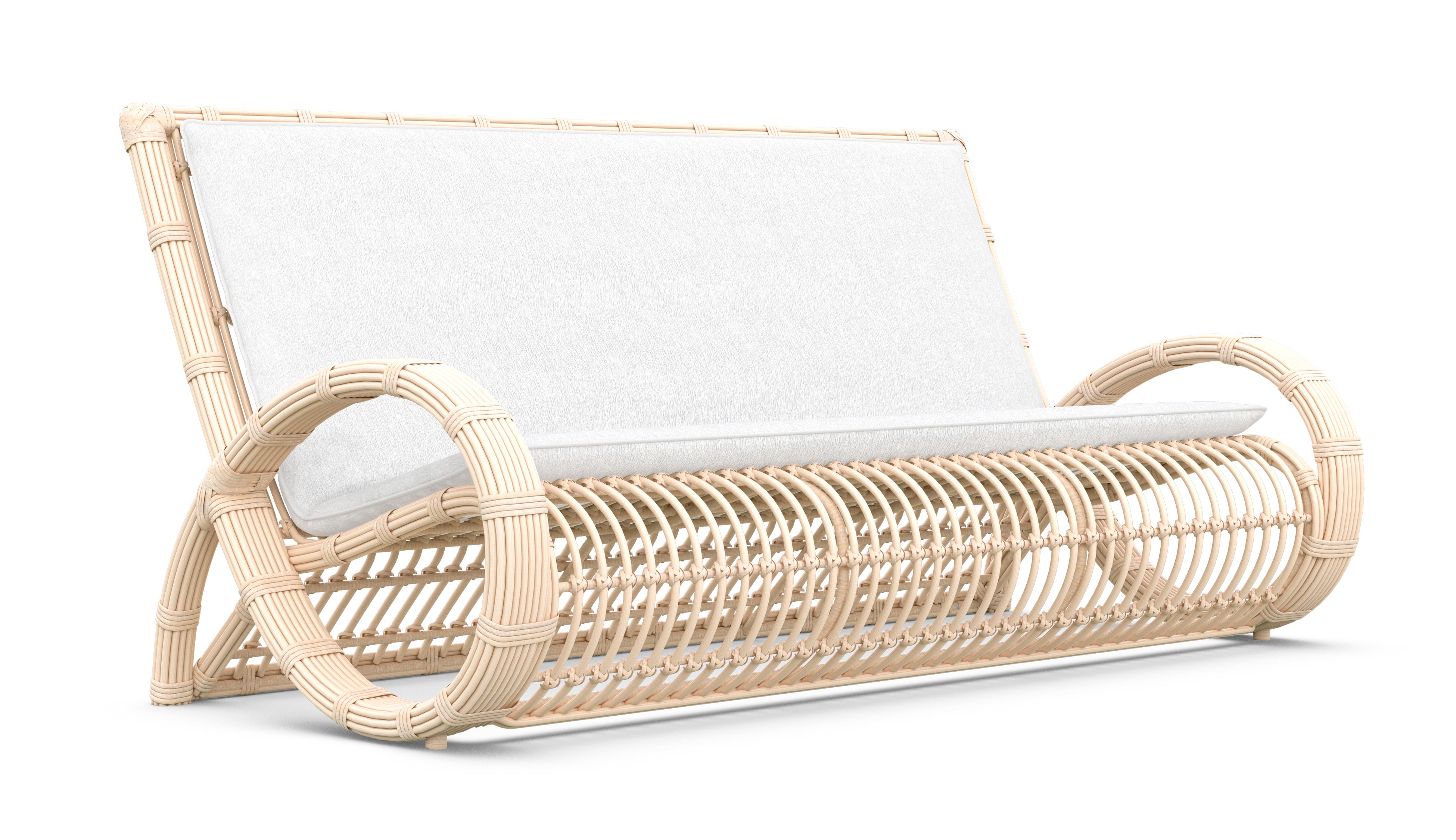 Azzurro Living Paloma 3 Seat Sofa In Matte White Aluminum Frame and Almond All-Weather Wicker