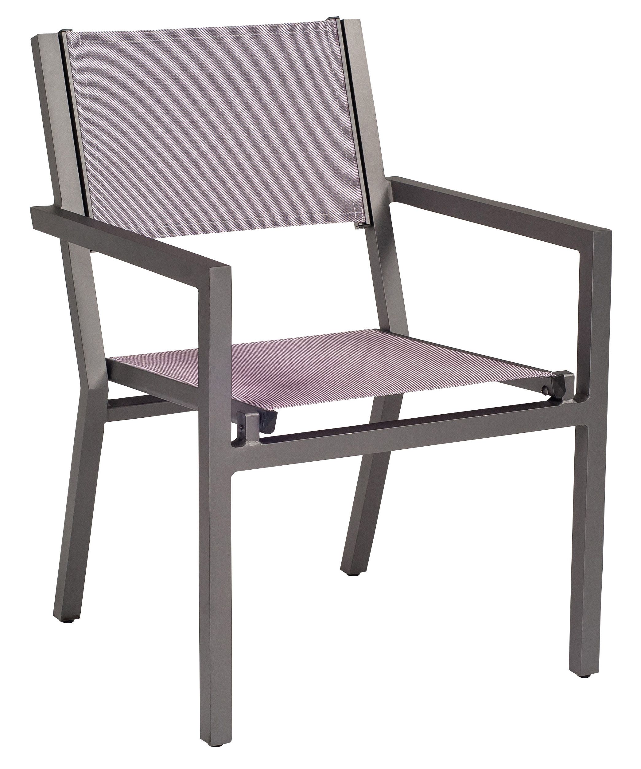 Woodard Palm Coast Sling Dining Armchair - Stackable, Aged Teak, Augustine Alloy (Grade A), Grade A Fabric, Garden Chairs, Arm Chairs, Palm Coast, Aluminum, Armchair, Rectangular, Outdoor