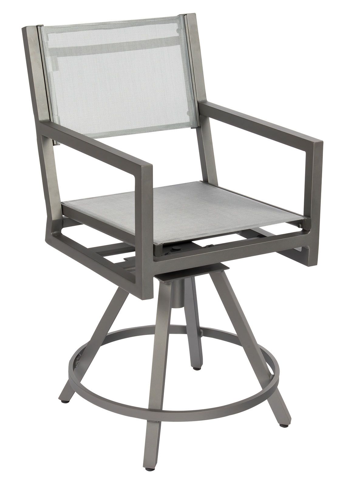 Woodard Palm Coast Sling Swivel Counter Stool With Arms, Aged Teak, Augustine Alloy (Grade A), Grade A Fabric, Garden Chairs, Counter Stools, Palm Coast, Aluminum, Counter Stools, Rectangular, Outdoor
