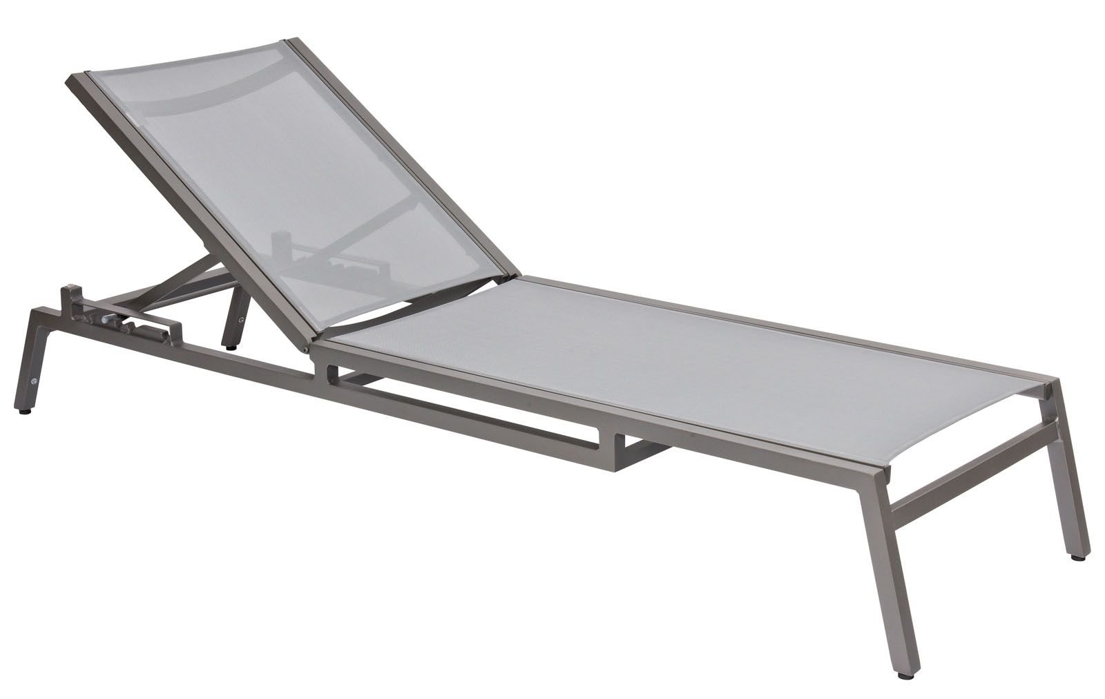Woodard Palm Coast Sling Adjustable Chaise Lounge - Stackable, Aged Teak, Augustine Alloy (Grade A), Grade A Fabric, Garden Chairs, Chaises, Palm Coast, Aluminum, Chaise Lounge, Rectangular, Outdoor