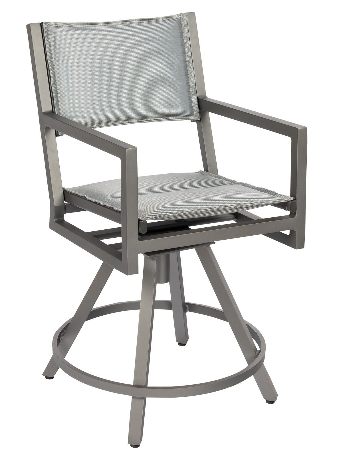 Woodard Palm Coast Padded Sling Swivel Counter Stool With Arms, Aged Teak, Augustine Alloy (Grade A), Grade A Fabric, Garden Chairs, Counter Stools, Palm Coast, Aluminum, Counter Stools, Rectangular, Outdoor