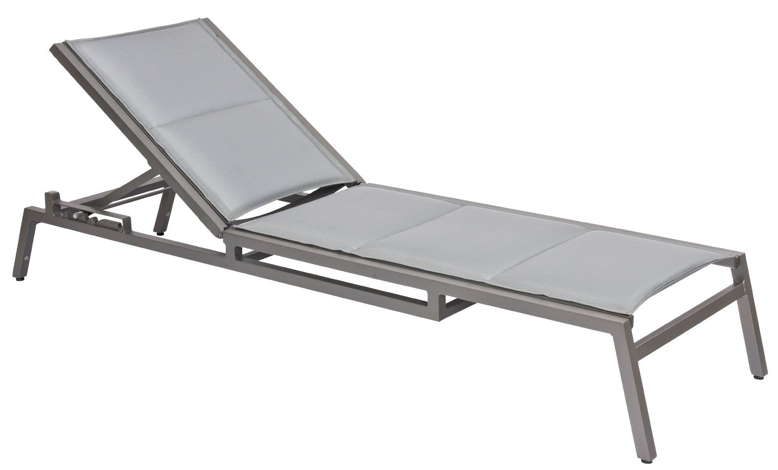 Woodard Palm Coast Padded Sling Adjustable Chaise Lounge - Stackable, Aged Teak, Augustine Alloy (Grade A), Grade A Fabric, Garden Chairs, Chaises, Palm Coast, Aluminum, Chaise Lounge, Rectangular, Outdoor