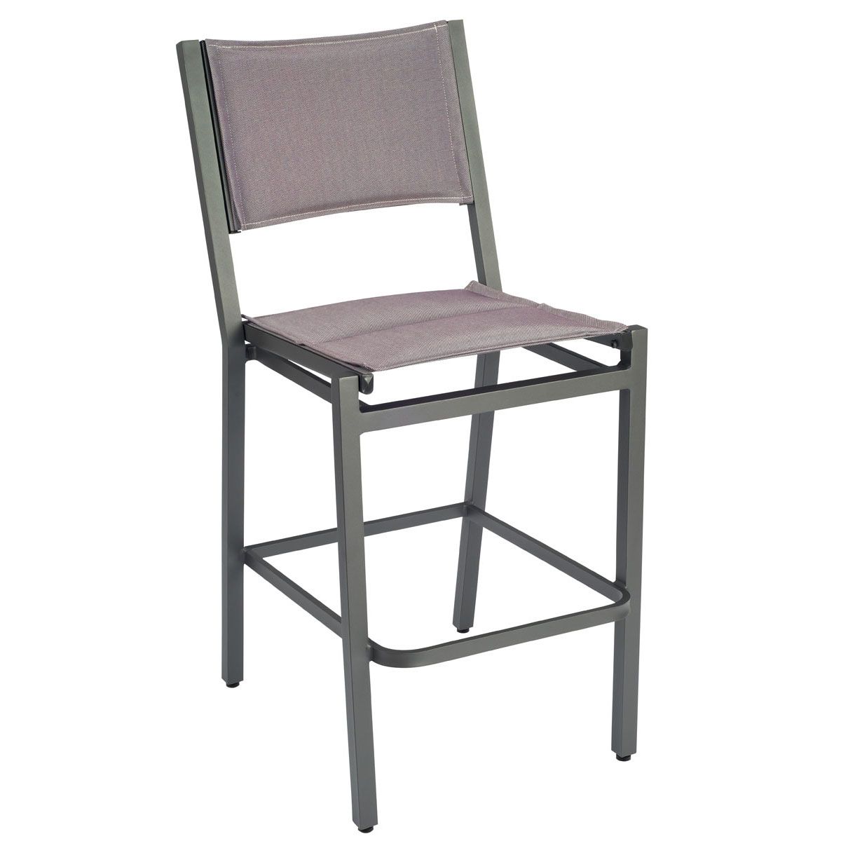 Woodard Palm Coast Padded Sling Bar Stool without Arms, Aged Teak, Augustine Alloy (Grade A), Grade A Fabric, Garden Chairs, Bar Stools, Palm Coast, Aluminum, Bar Stools, Rectangular, Outdoor