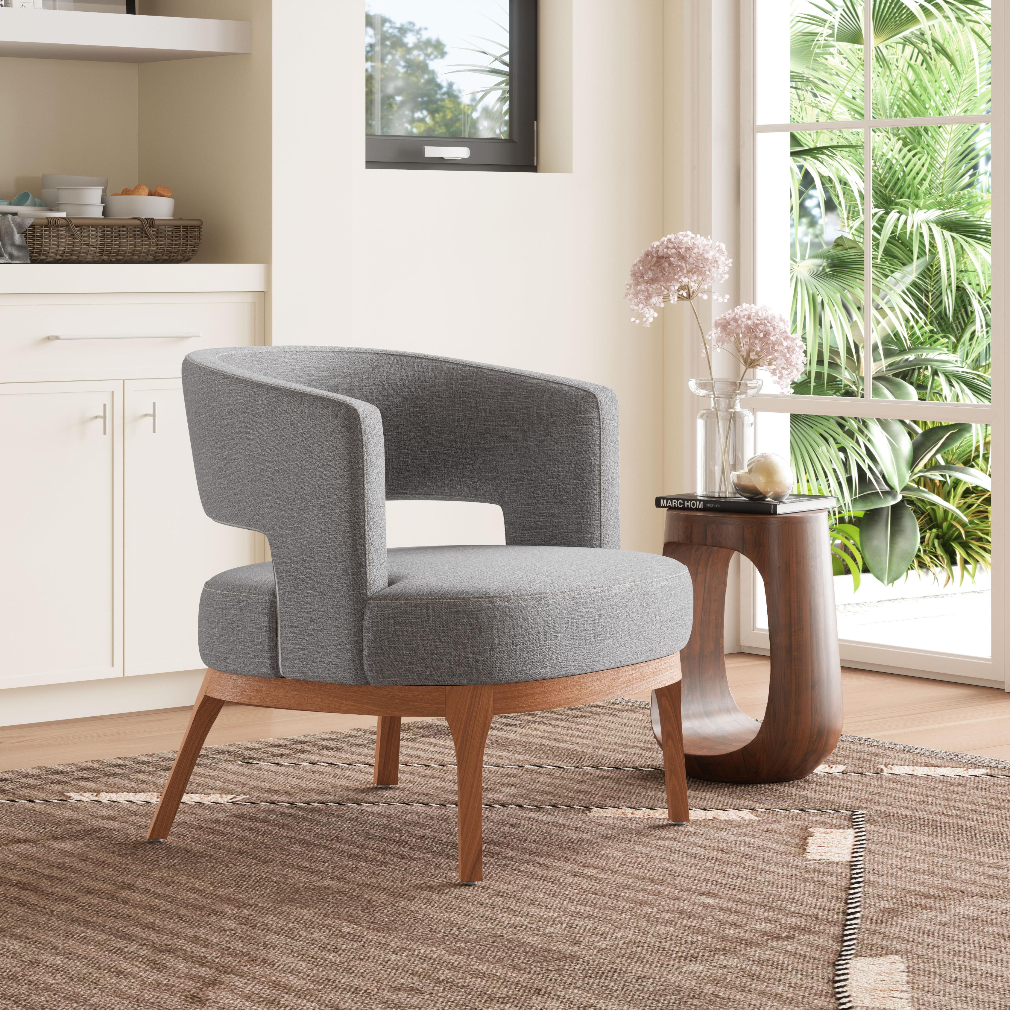 Zuo Modern Penryn Accent Chair in Slate Gray/Beige, Slate Gray, Accent Chairs, Polyurethane, Steel, Curved, 4 Legs, Indoor