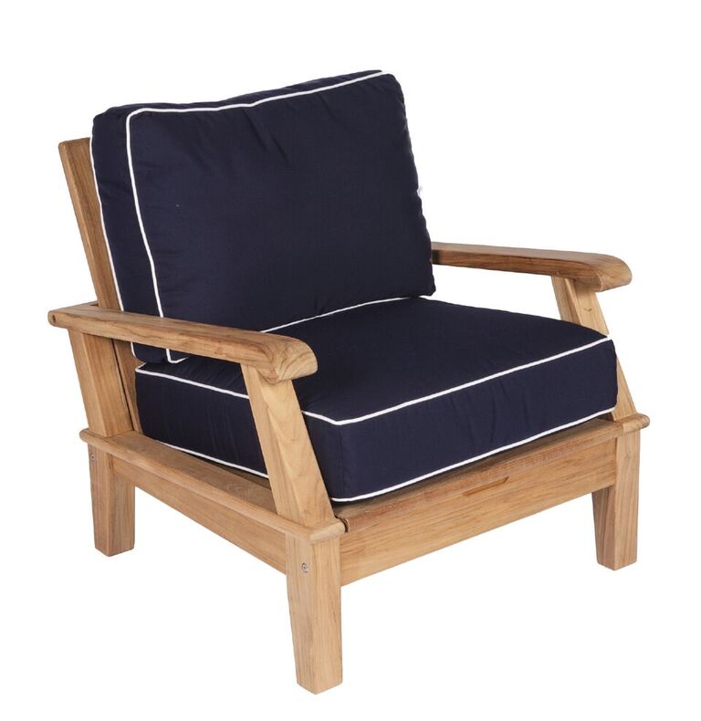 Royal Teak Coastal Set with 3-Seat Sofa and Two Club Chairs and Miami Coffee Table with Off White or Navy or Spa or Granite Cushion
