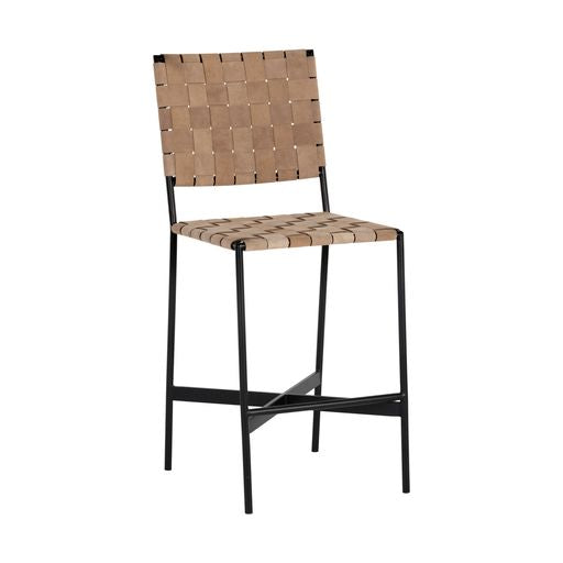 Sunpan Omari Counter Stool Black Leather / Sueded Light Tan Leather