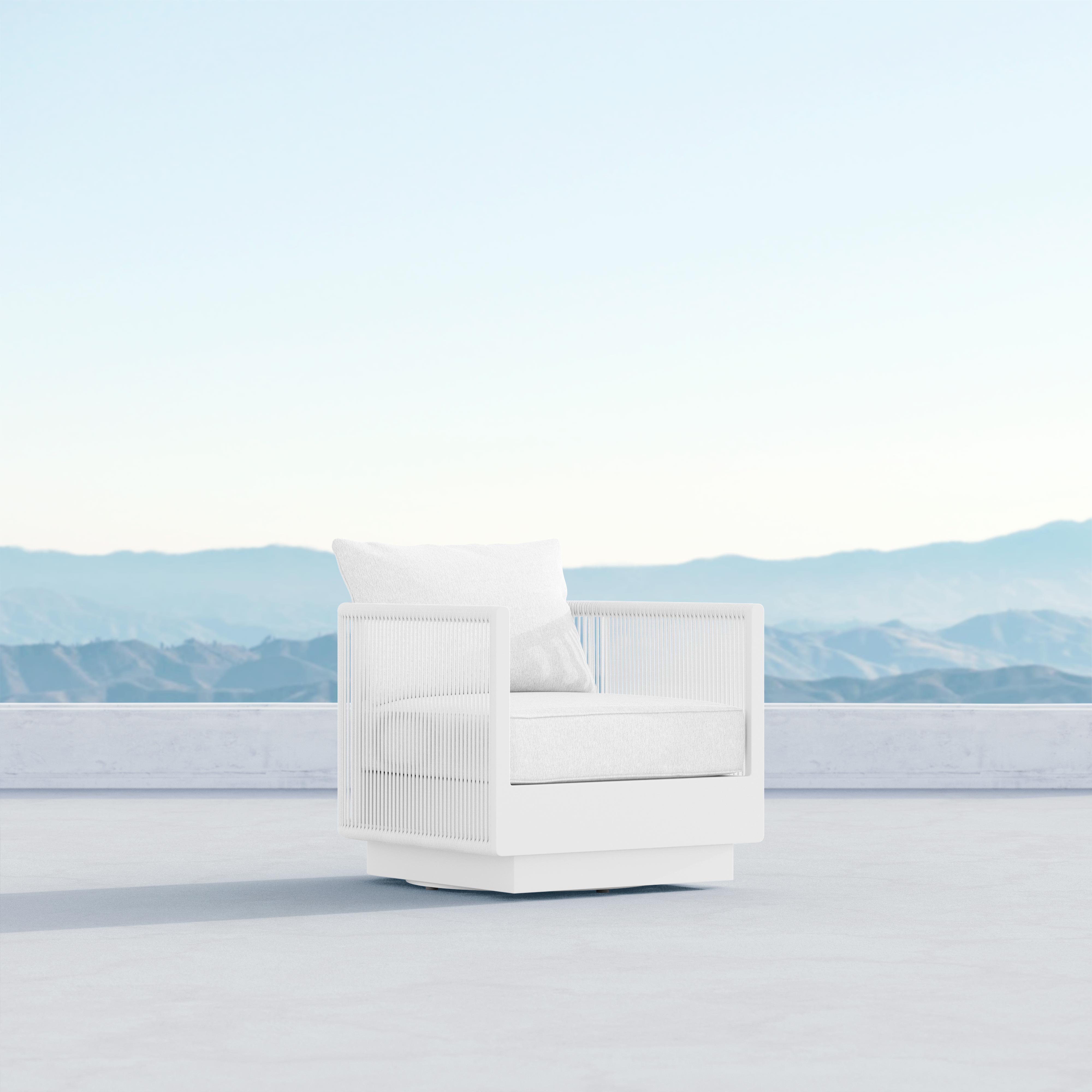 Azzurro Living Porto Swivel Club Chair In Matte White/Charcoal Aluminum With Pearl Gray/Ash All-Weather Rope