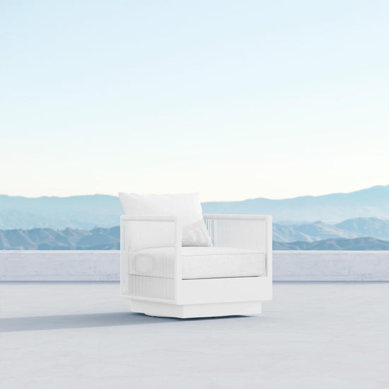 Azzurro Living Porto Swivel Club Chair In Matte White/Charcoal Aluminum With Pearl Gray/Ash All-Weather Rope