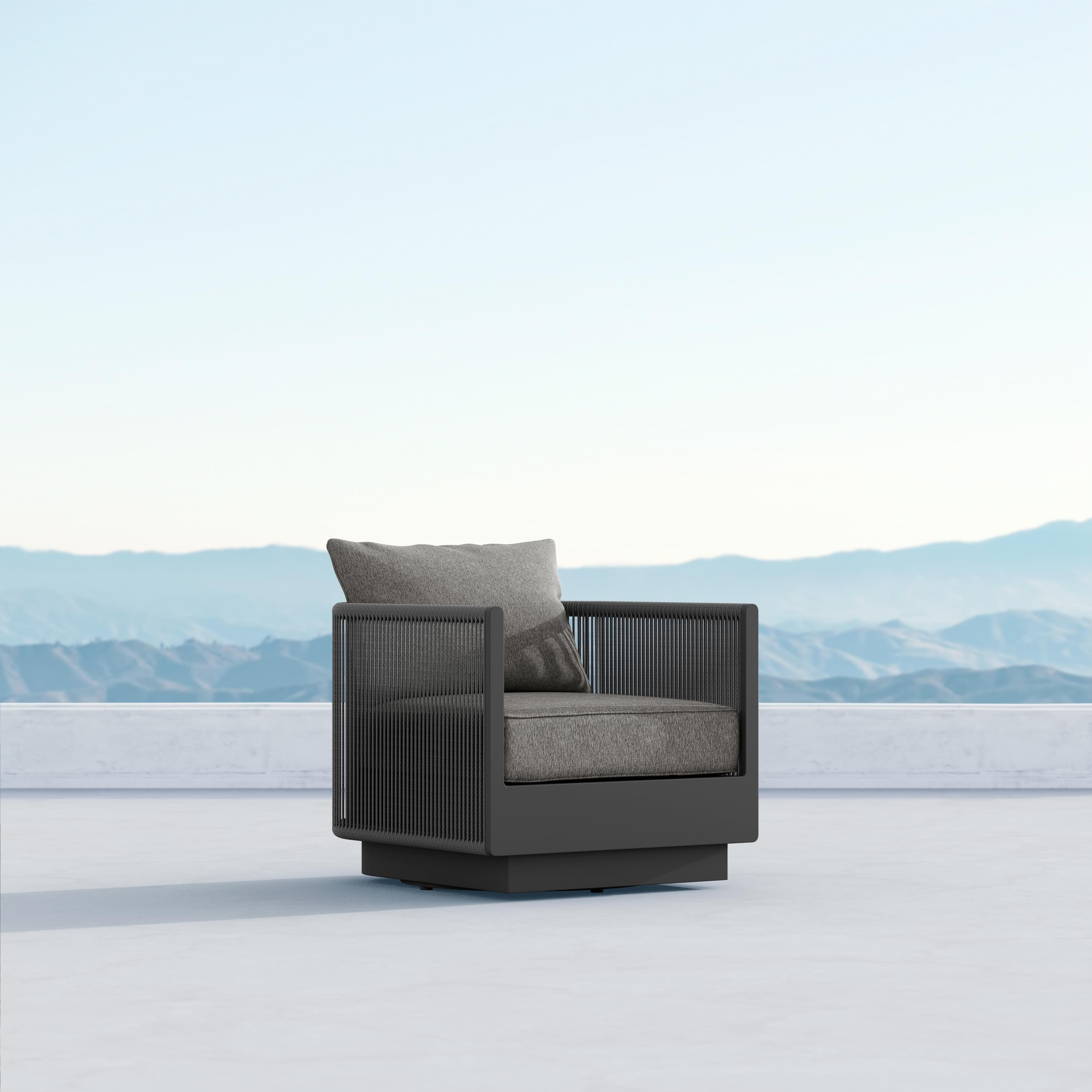 Azzurro Living Porto Swivel Club Chair In Matte White/Charcoal Aluminum With Pearl Gray/Ash All-Weather Rope