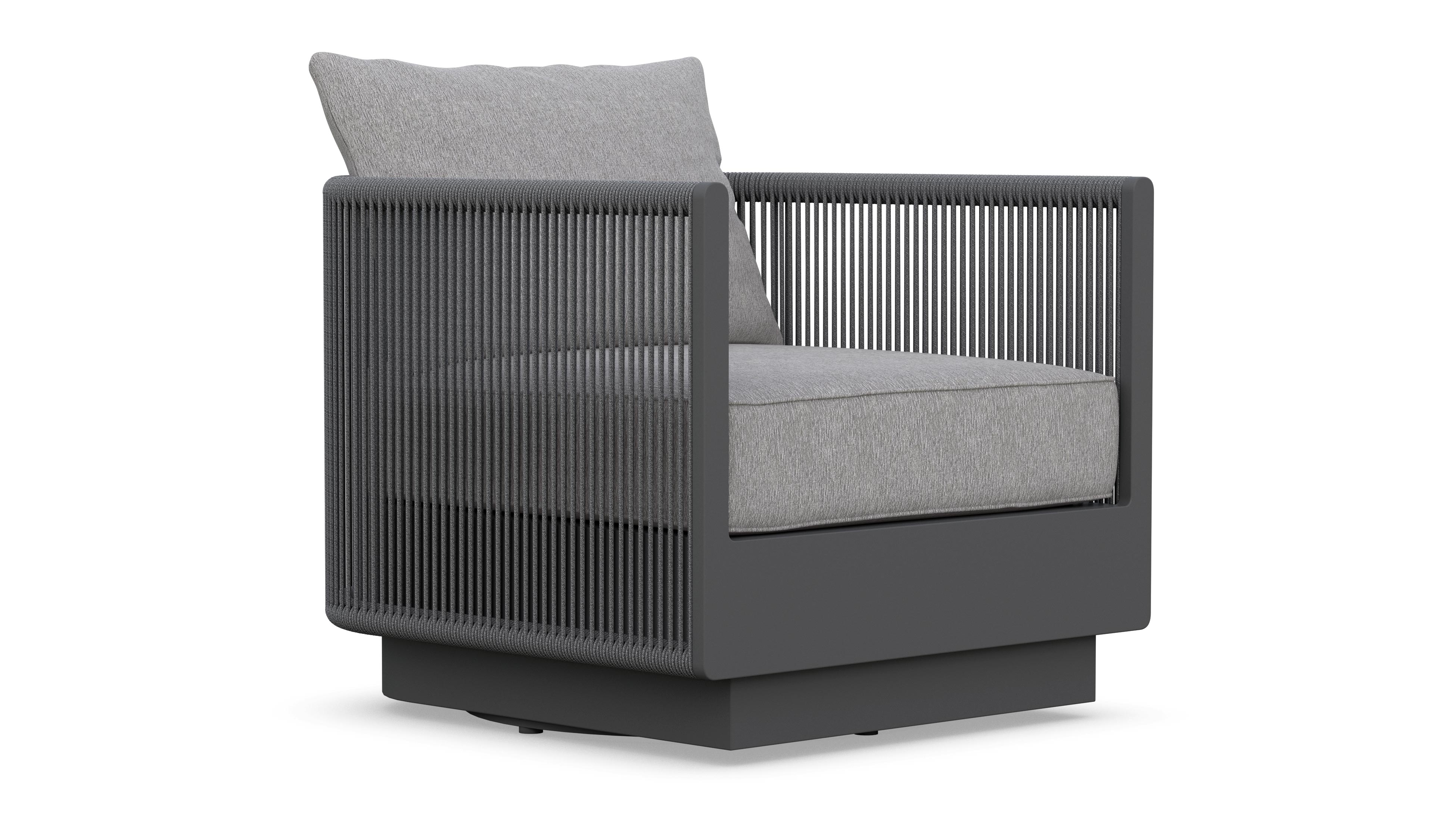 Azzurro Living Porto Swivel Club Chair In Matte White/Charcoal Aluminum With Pearl Gray/Ash All-Weather Rope