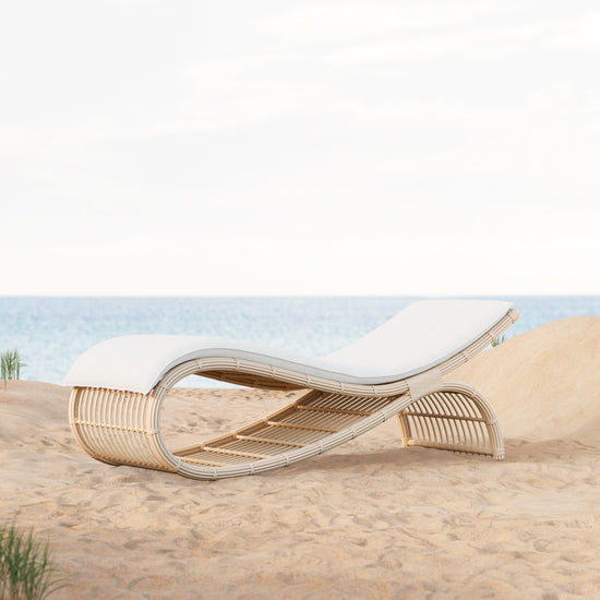 Azzurro Living Paloma Wave Lounge Chair With Matte White Aluminum Frame And Almond All-Weather Wicker
