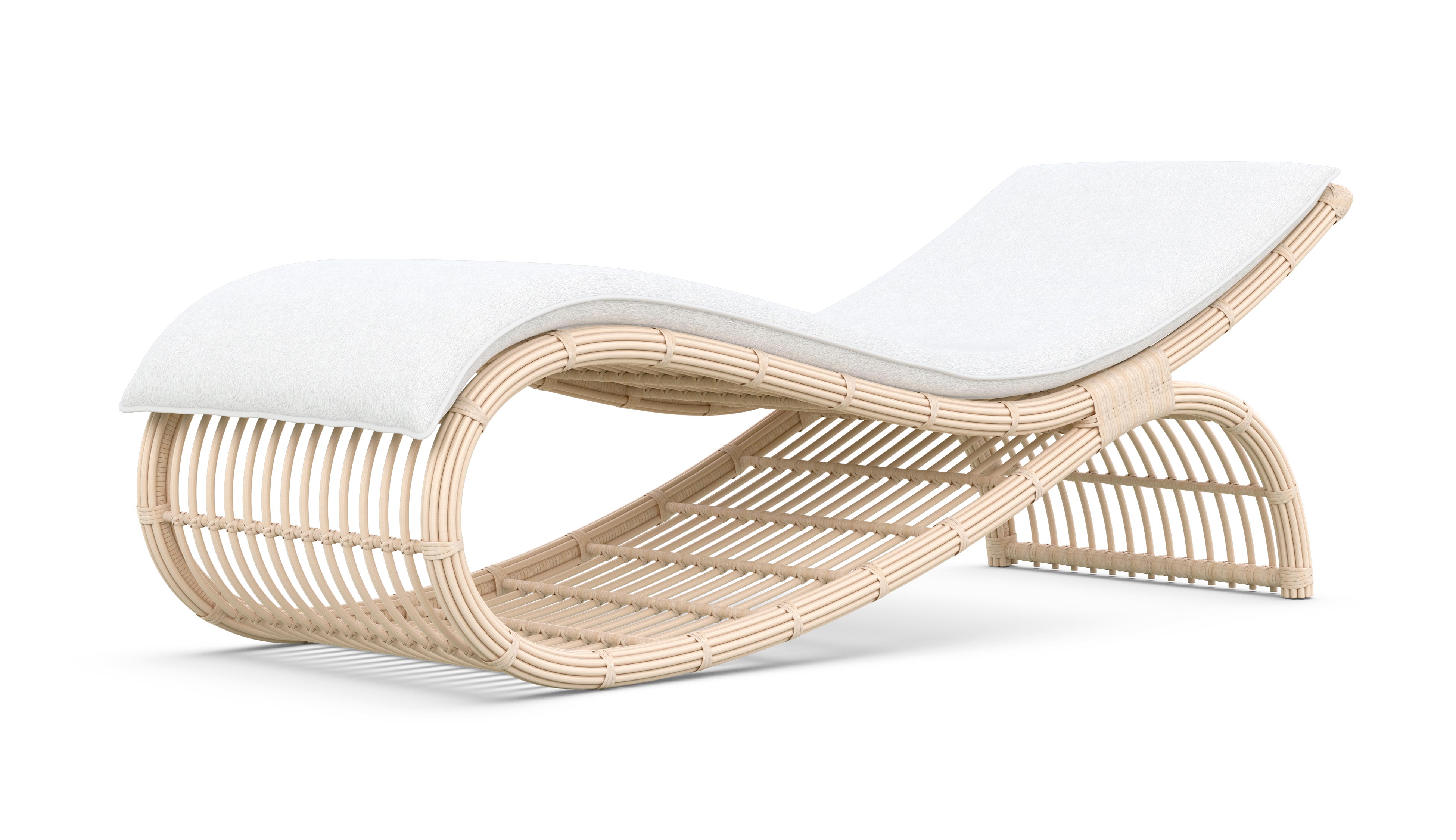 Azzurro Living Paloma Wave Lounge Chair With Matte White Aluminum Frame And Almond All-Weather Wicker