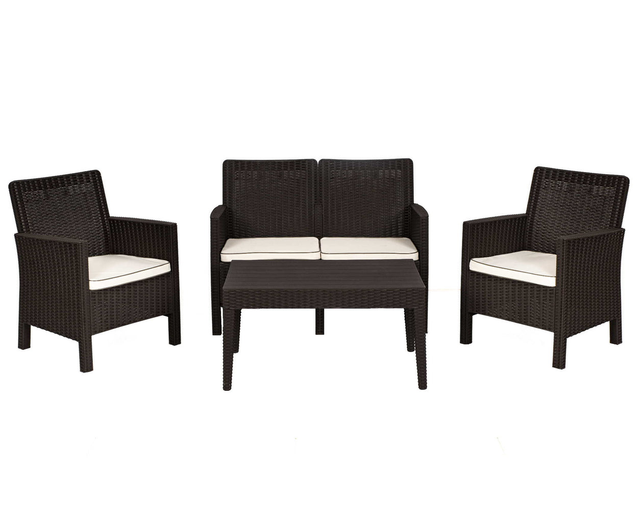 Rainbow Outdoor Nova 4-Piece Settee Set with Loveseat and Cushions-Brown