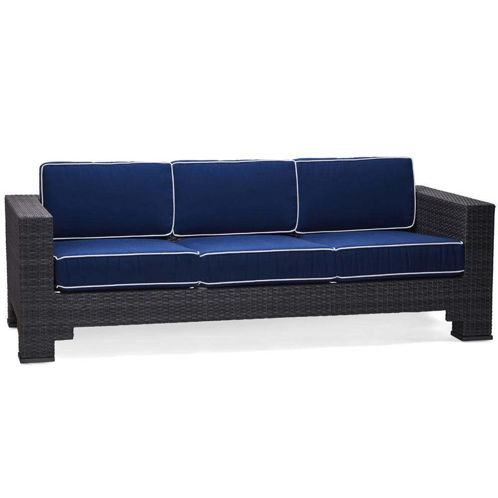 Woodard Lorenzo by Alexa Hampton Sofa, Aged Teak, Beach Bum Creamsicle (Grade A), Grade A Fabric, Garden Chairs, Sofa, Lorenzo, Aluminum, Wicker, Sofas, Rectangular, Outdoor