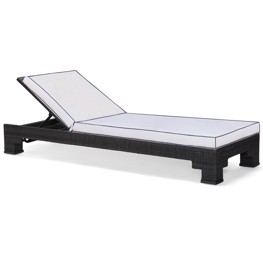 Woodard Lorenzo by Alexa Hampton Chaise Lounge, Aged Teak, Beach Bum Creamsicle (Grade A), Grade A Fabric, Garden Chairs, Chaises, Lorenzo, Aluminum, Wicker, Chaise Lounge, Rectangular, Outdoor