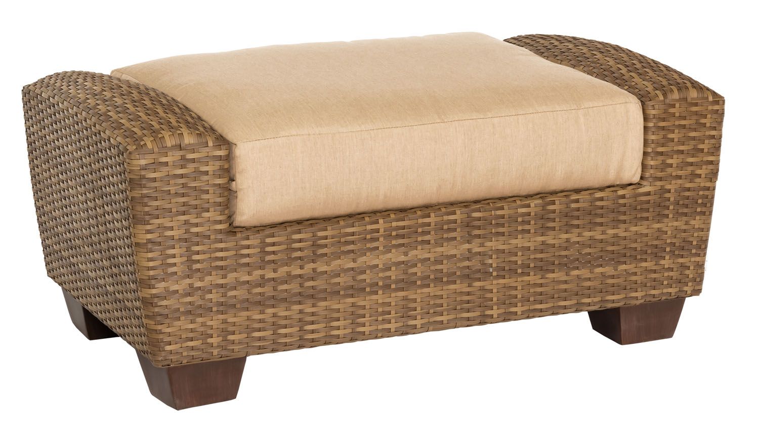 Woodard Saddleback Ottoman, Mocha, Beach Bum Creamsicle (Grade A), Grade A Fabric, Wicker Rattan Furniture, Ottoman, Saddleback, Wicker, Ottoman, Rectangular, Outdoor