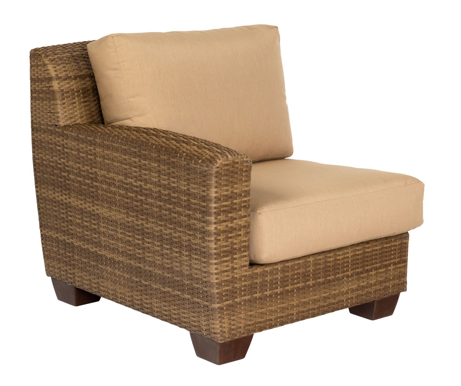 Woodard Saddleback Right/Left Arm Facing End Unit, Coffee, Beach Bum Creamsicle (Grade A), Grade A Fabric, Garden Chairs, Side Chairs, Saddleback, Wicker, Side Chairs, Rectangular, Outdoor