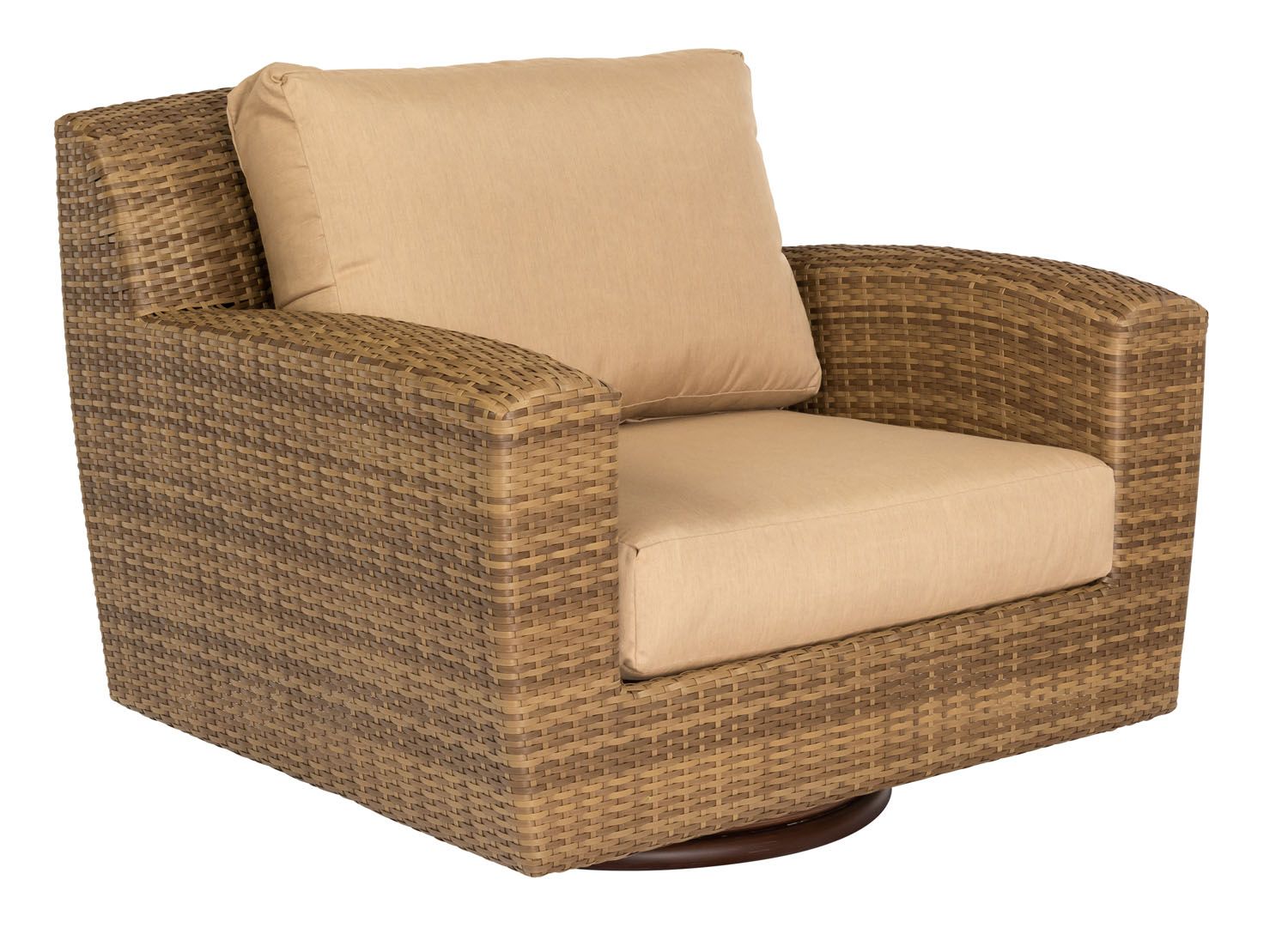 Woodard Saddleback Swivel Lounge Chair, Mocha, Beach Bum Creamsicle (Grade A), Grade A Fabric, Garden Chairs, Lounge Chairs, Saddleback, Wicker, Lounge Chairs, Rectangular, Outdoor