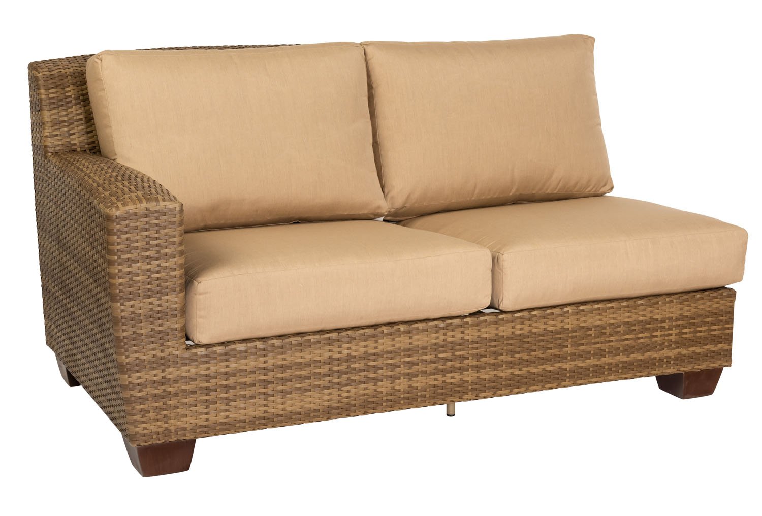 Woodard Saddleback Right/Left Arm Facing Love Seat Sectional, Coffee, Beach Bum Creamsicle (Grade A), Grade A Fabric, Garden Chairs, Sectional, Saddleback, Wicker, Sectionals, Rectangular, Outdoor