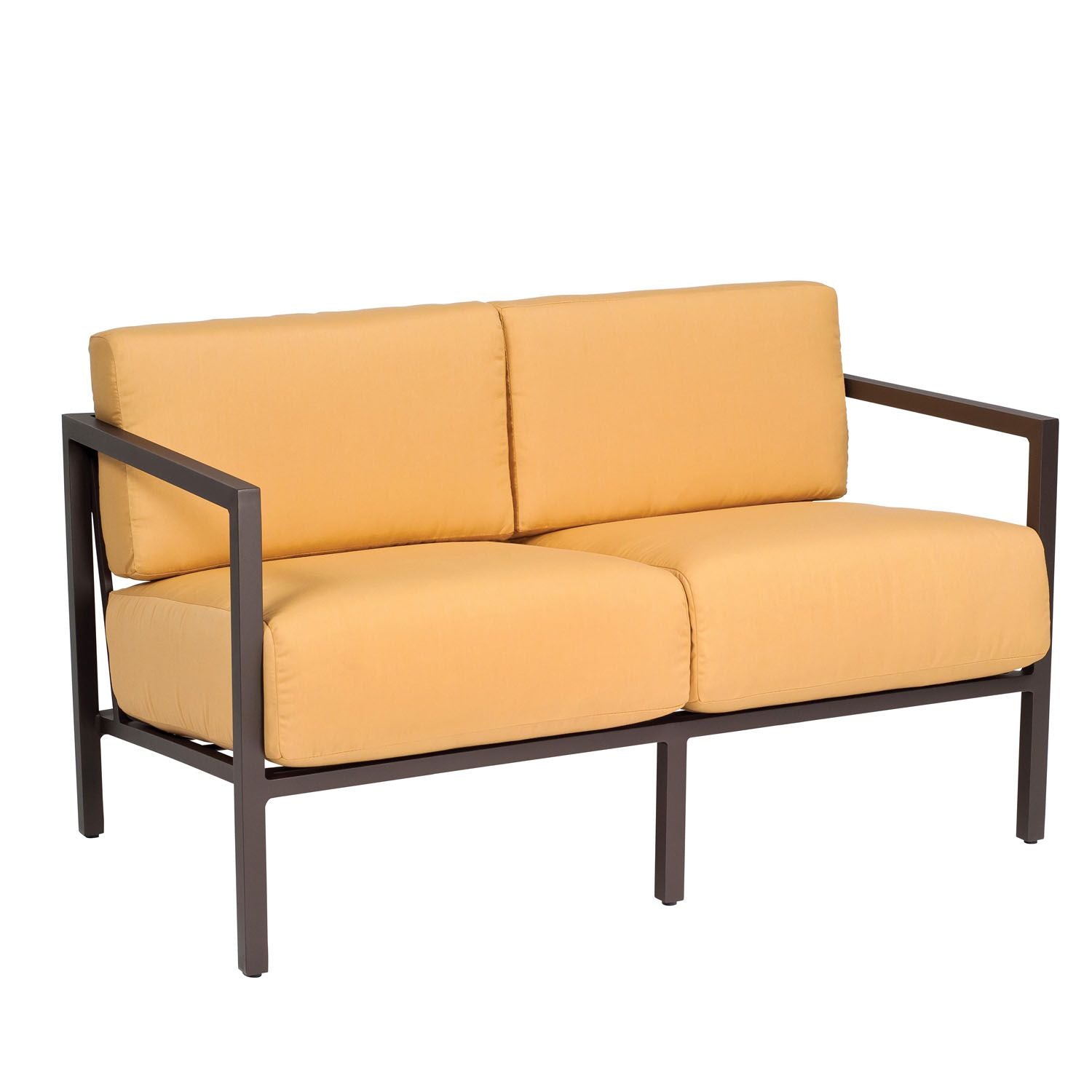 Woodard Salona Love Seat, Aged Teak, Beach Bum Creamsicle (Grade A), Grade A Fabric, Garden Chairs, Loveseat, Salona, Aluminum, Loveseats, Rectangular, Outdoor