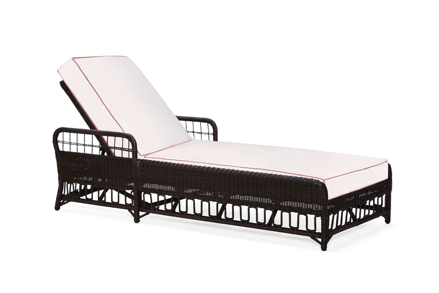 Woodard San Michele by Alexa Hampton Chaise Lounge, Beach Bum Creamsicle (Grade A), Grade A FabricGarden Chairs, Chaises, San Michele, Wicker, Chaise Lounge, Rectangular, Outdoor