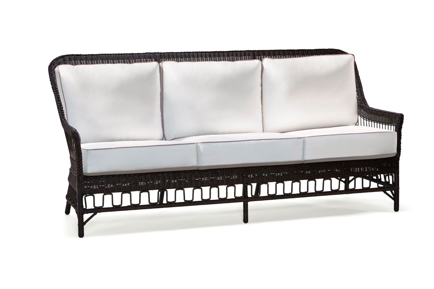 Woodard San Michele by Alexa Hampton Sofa, Beach Bum Creamsicle (Grade A), Grade A FabricGarden Chairs, Sofa, San Michele, Wicker, Sofas, Rectangular, Outdoor