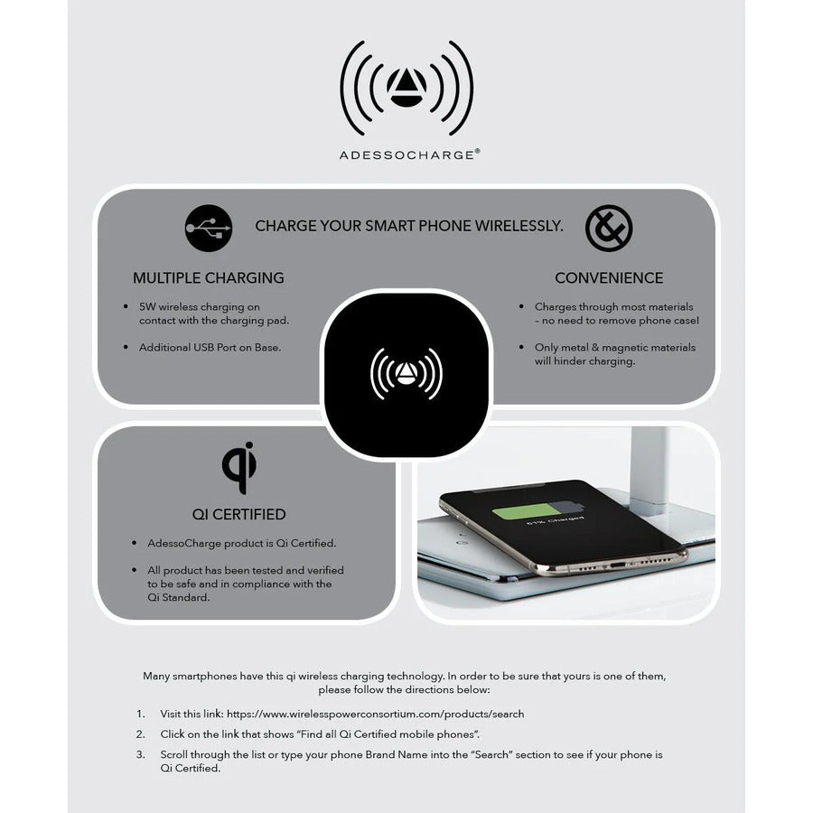 Adesso Declan LED AdessoCharge Wireless Charging Multi-Function Desk Lamp
