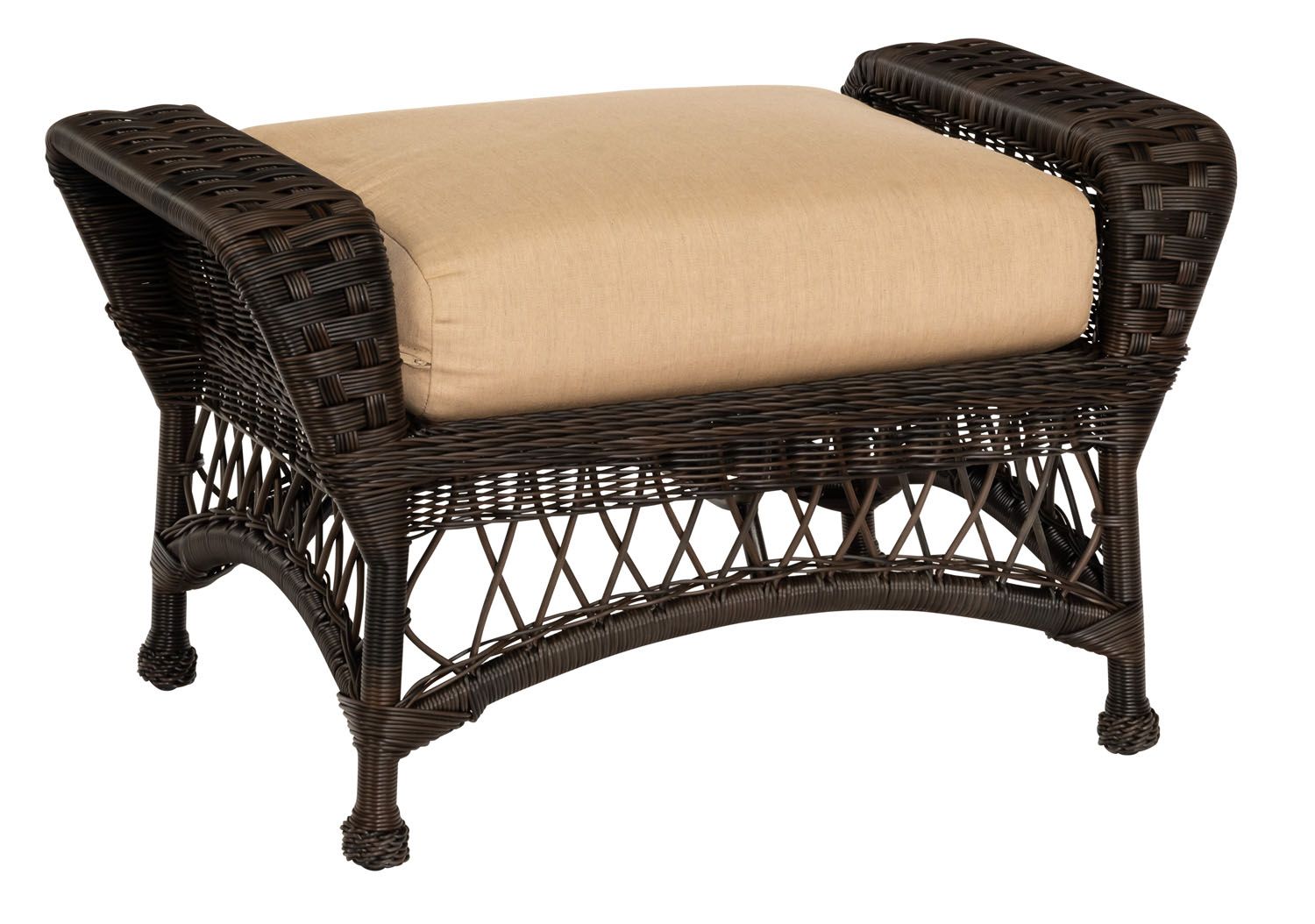 Woodard Sommerwind Ottoman, Chocolate, Beach Bum Creamsicle (Grade A), Grade A Fabric, Garden Chairs, Ottoman, Sommerwind, Wicker, Ottoman, Curved, Outdoor