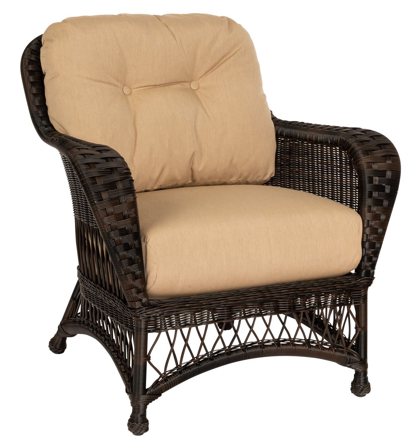 Woodard Sommerwind Lounge Chair, Chocolate, Beach Bum Creamsicle (Grade A), Grade A Fabric, Garden Chairs, Lounge Chairs, Sommerwind, Wicker, Lounge Chairs, Curved, Outdoor