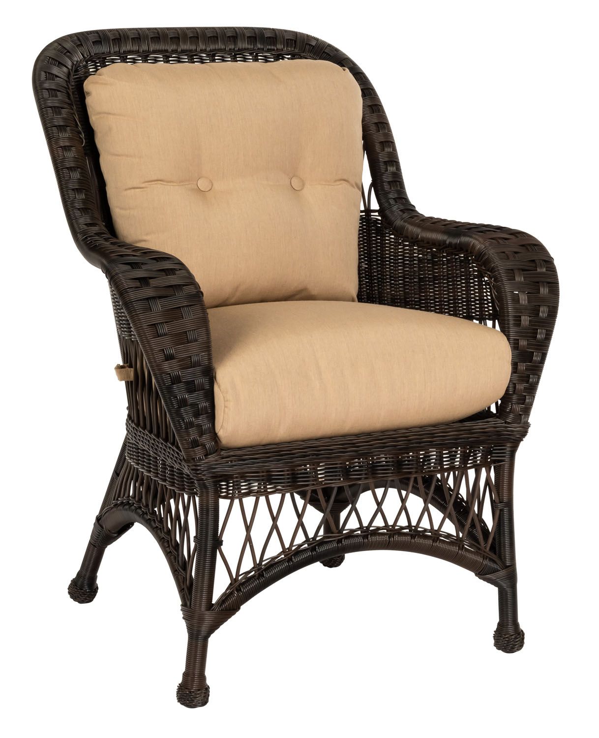 Woodard Sommerwind Dining Chair, Chocolate, Beach Bum Creamsicle (Grade A), Grade A Fabric, Garden Chairs, Dining Chairs, Sommerwind, Wicker, Dining Chairs, Curved, Outdoor