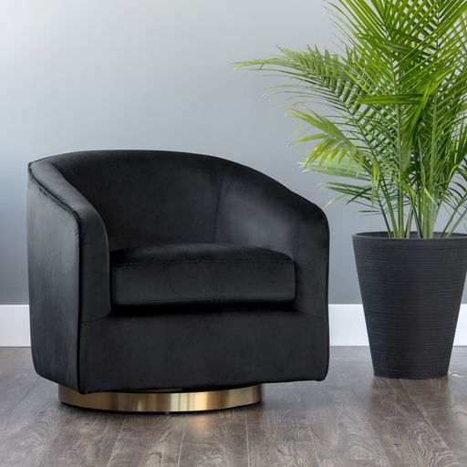 Sunpan Hazel Swivel Lounge Chair in Gold - Belfast Heather Grey / Black Sky / Blush Sky / Burgundy Sky / Deep Green Sky / Navy Blue Sky / Dark-Bronze Gold Sky