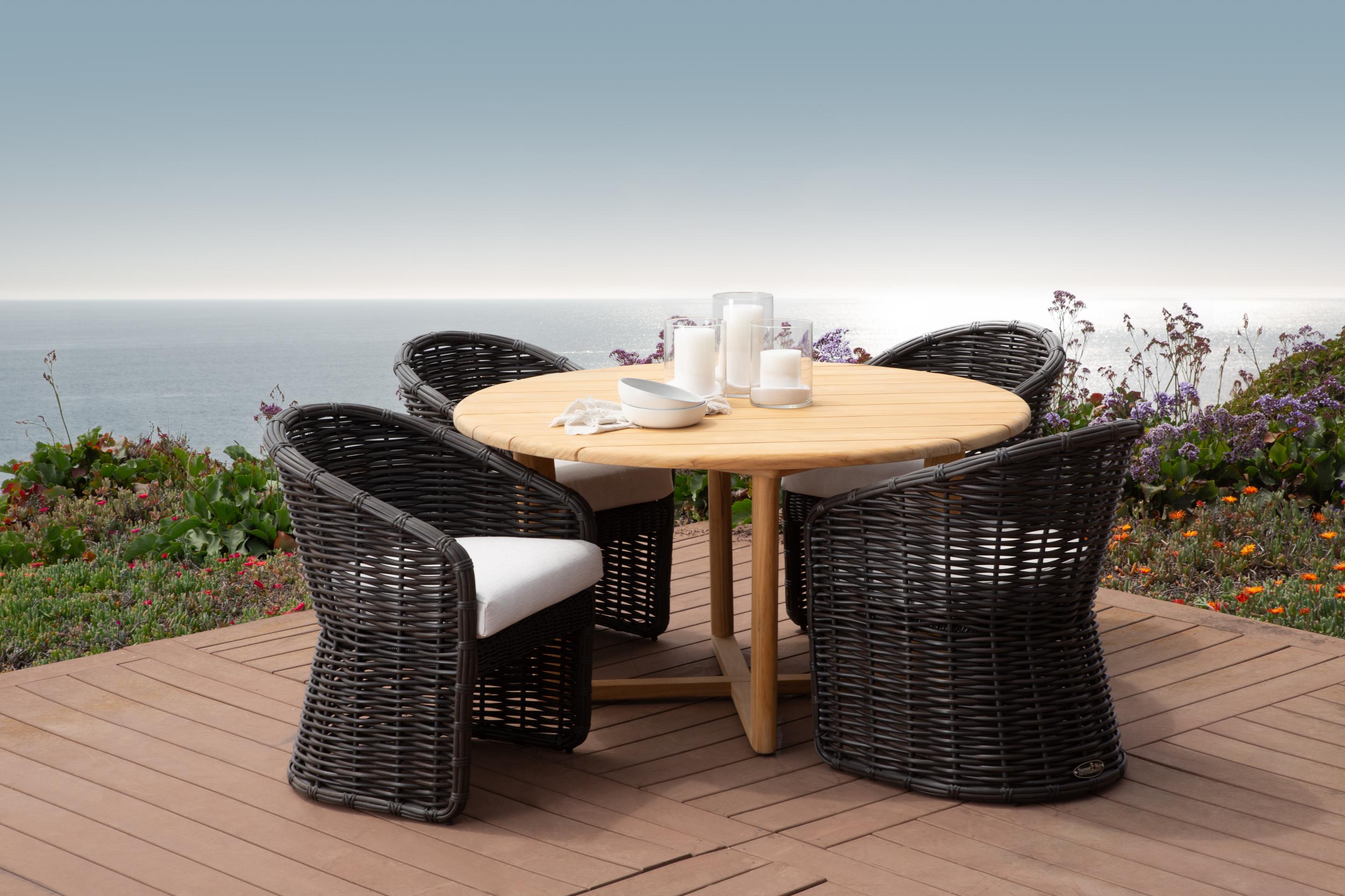 Sunset West Cabo Dining Chair in Soothe Pearl with Flange Welt