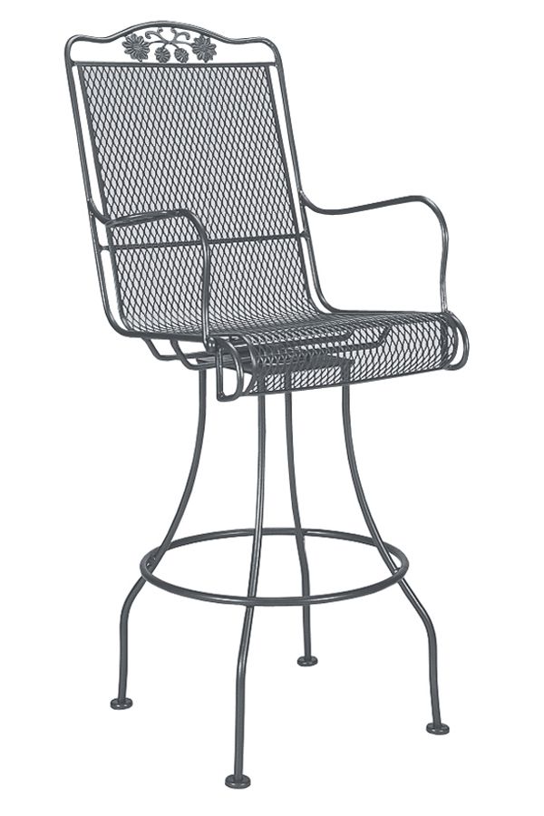 Woodard Briarwood Swivel Bar Stool with Optional Seat and Back Cushion, Aged Teak, Beach Bum Creamsicle (Grade A), Grade A Fabric, Bar Stools, Fabric, Iron, Curved, 4 Legs, Outdoor