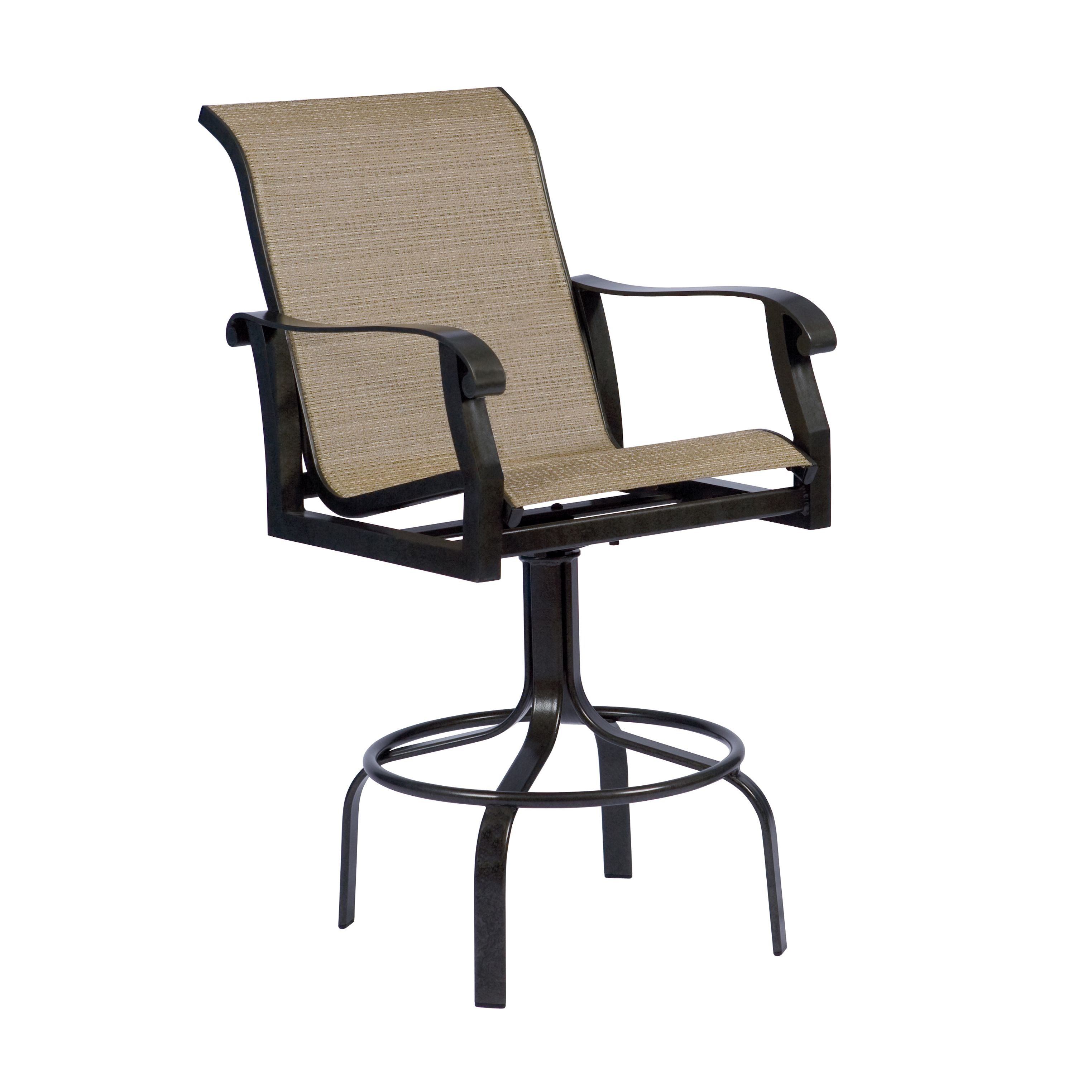 Woodard Cortland Sling Swivel Bar Stool, Aged Teak, Augustine Alloy (Grade A), Grade A Fabric, Garden Chairs, Counter Stools, Cortland, Aluminum, Bar Stools, Curved, Outdoor