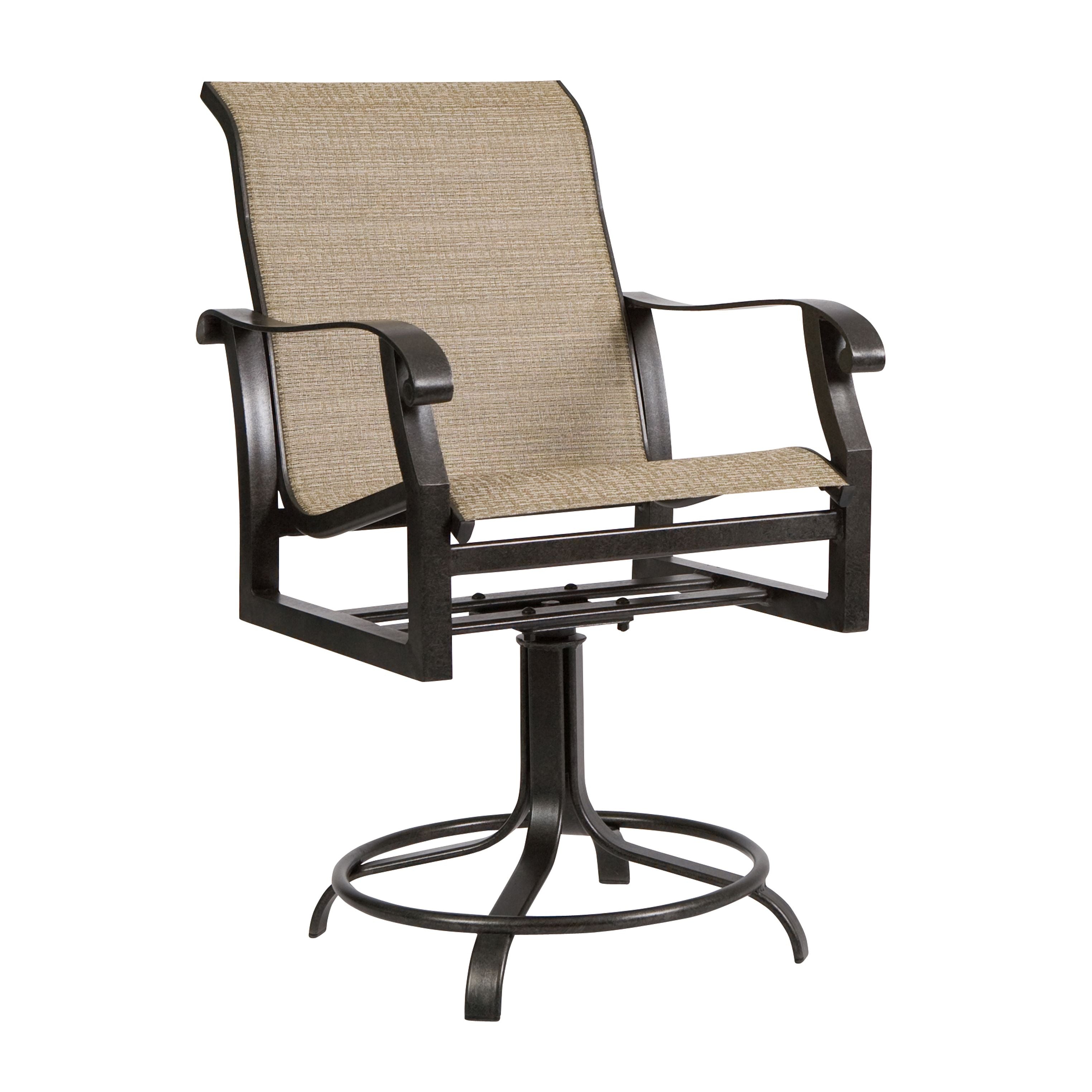 Woodard Cortland Sling Swivel Counter Stool, Aged Teak, Augustine Alloy (Grade A), Grade A Fabric, Garden Chairs, Counter Stools, Cortland, Aluminum, Counter Stools, Curved, Outdoor
