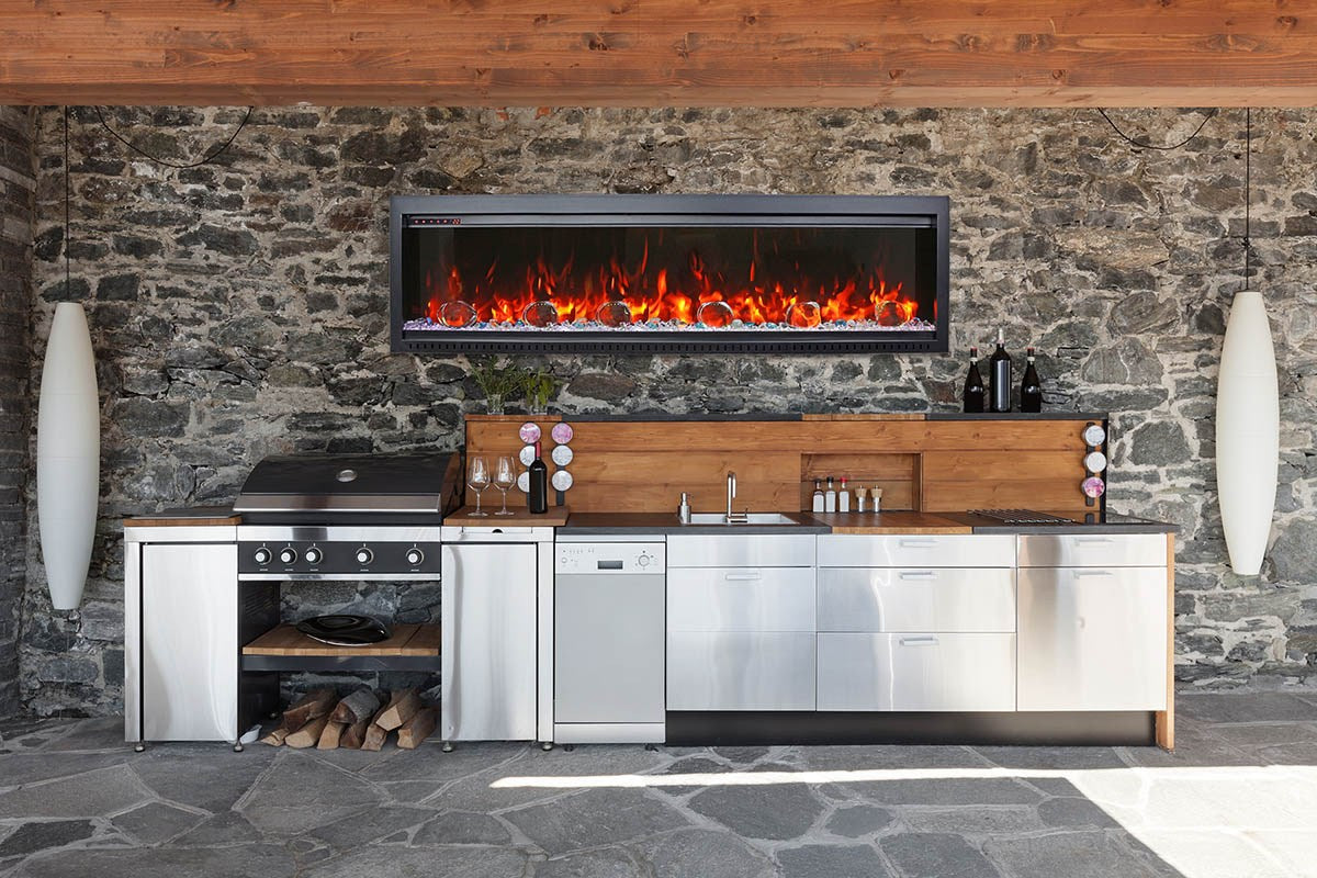 Sierra Flame 50" Clean face Electric Built-in With Log And Glass and Black Steel Surround