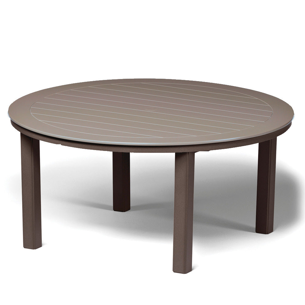 Telescope Casual 54" Round Marine Grade Polymer Table Top Only With Umbrella Hole, Coffee Table Height Legs, Textured Beachwood, Slatted Hunter, Aluminum, Outdoor