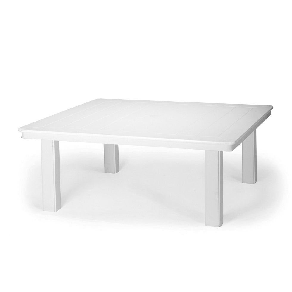 Telescope Casual 42" Square Marine Grade Polymer Table Top Only With Umbrella Hole, Coffee Table Height Legs, Textured Beachwood, Slatted Kona, Aluminum, Outdoor