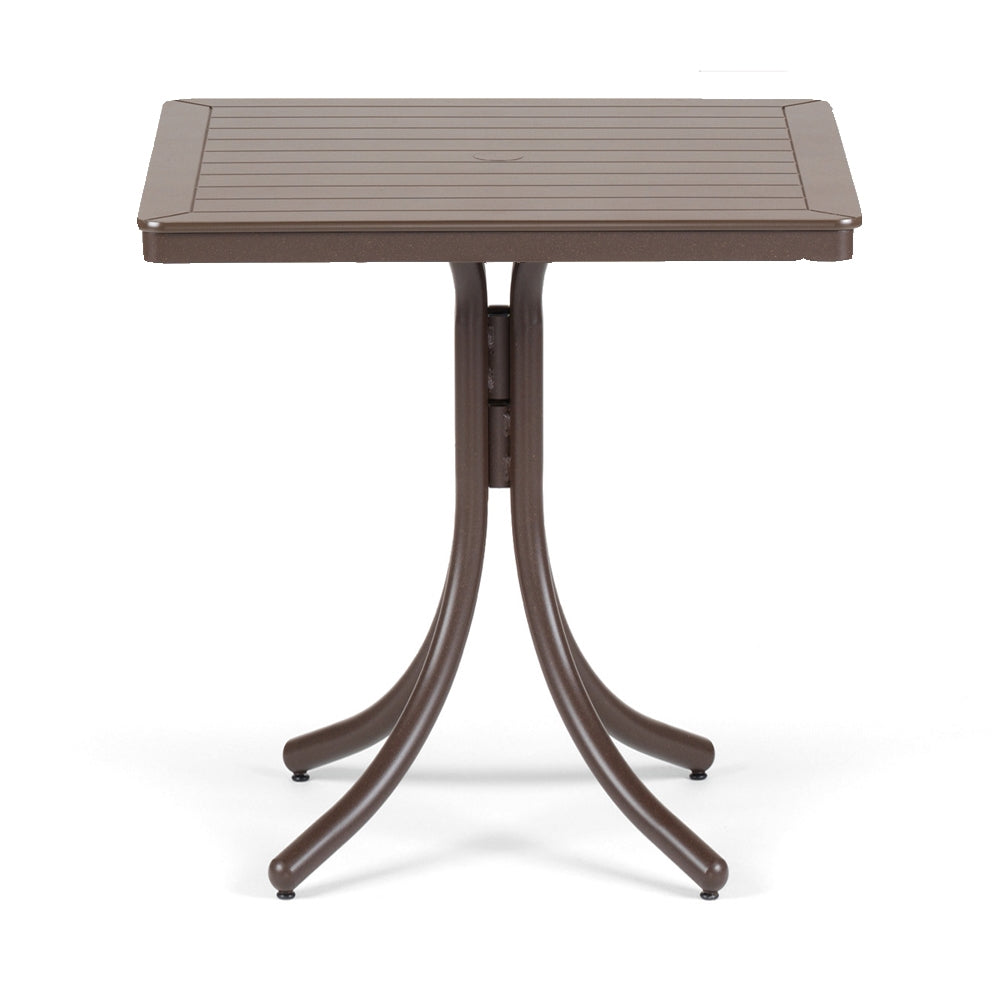 Telescope Casual 36" Square Marine Grade Polymer Table Top Only With Umbrella Hole, Coffee Height Table Legs, Textured Beachwood, Slatted Cranberry, Aluminum, Outdoor