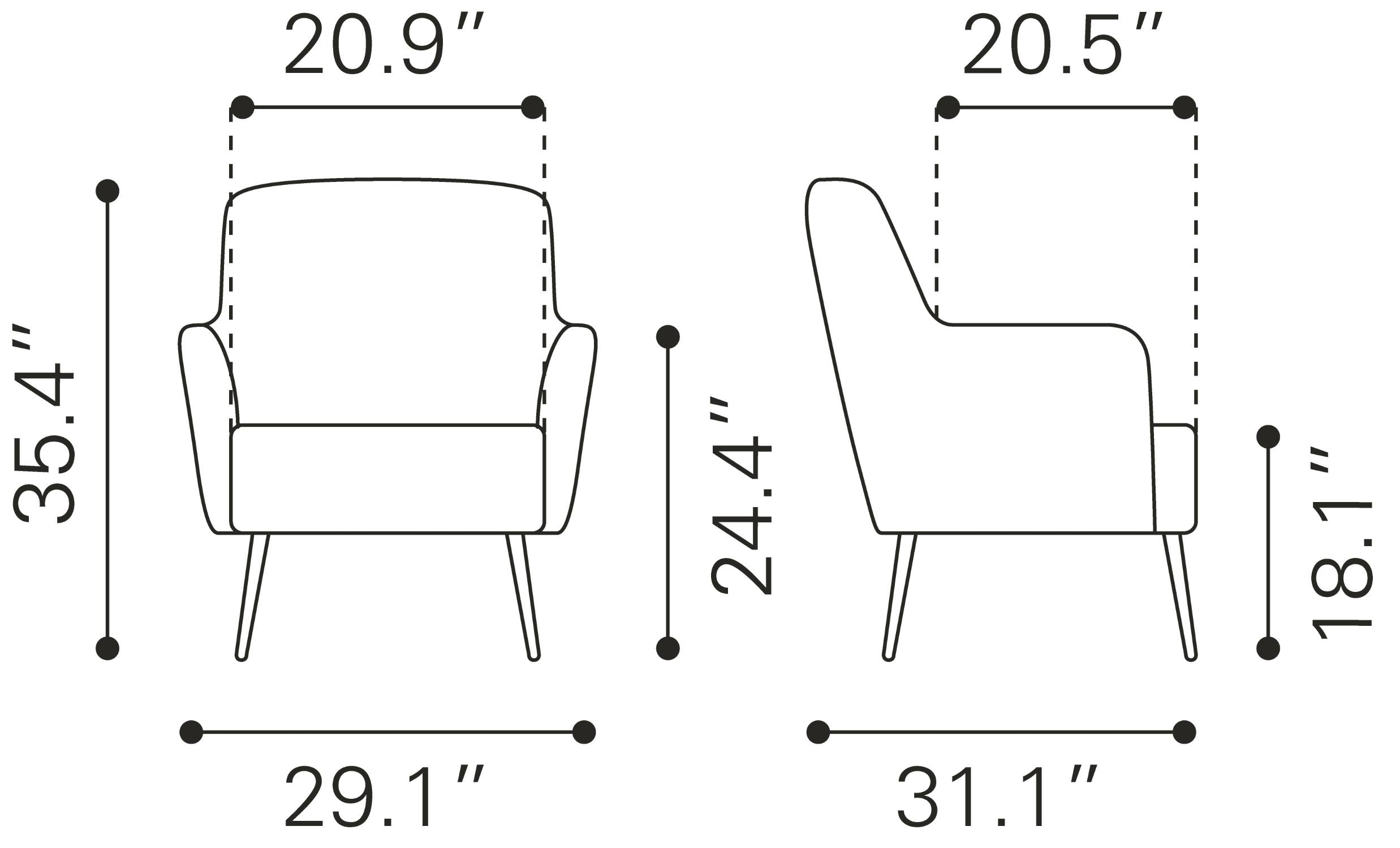 Zuo Modern Tasmania Accent Chair Vintage in Brown/Black