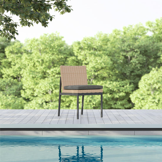 Azzurro Living Terra Armless Dining Chair With Matte Charcoal Aluminum Frame and Natural All-Weather Wicker